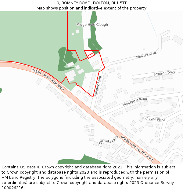 9, ROMNEY ROAD, BOLTON, BL1 5TT: Location map and indicative extent of plot