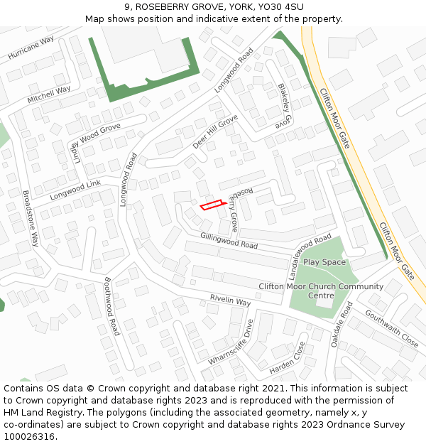 9, ROSEBERRY GROVE, YORK, YO30 4SU: Location map and indicative extent of plot