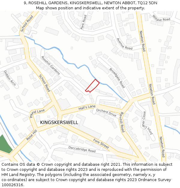 9, ROSEHILL GARDENS, KINGSKERSWELL, NEWTON ABBOT, TQ12 5DN: Location map and indicative extent of plot