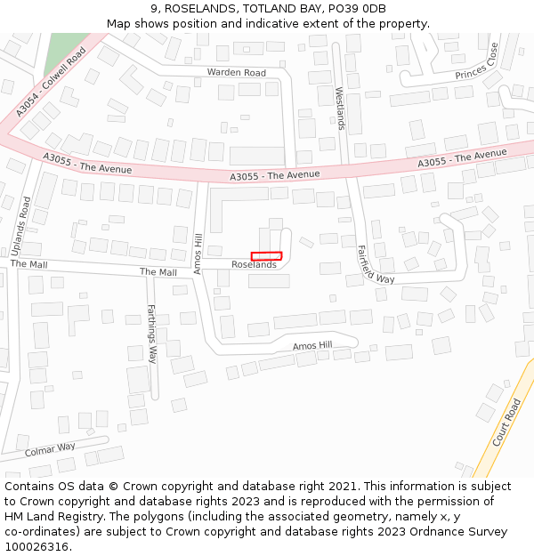 9, ROSELANDS, TOTLAND BAY, PO39 0DB: Location map and indicative extent of plot