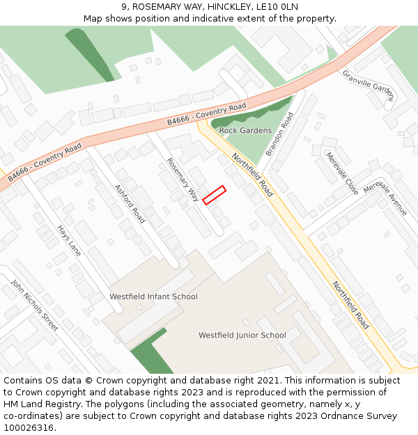 9, ROSEMARY WAY, HINCKLEY, LE10 0LN: Location map and indicative extent of plot