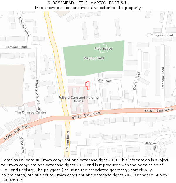 9, ROSEMEAD, LITTLEHAMPTON, BN17 6UH: Location map and indicative extent of plot