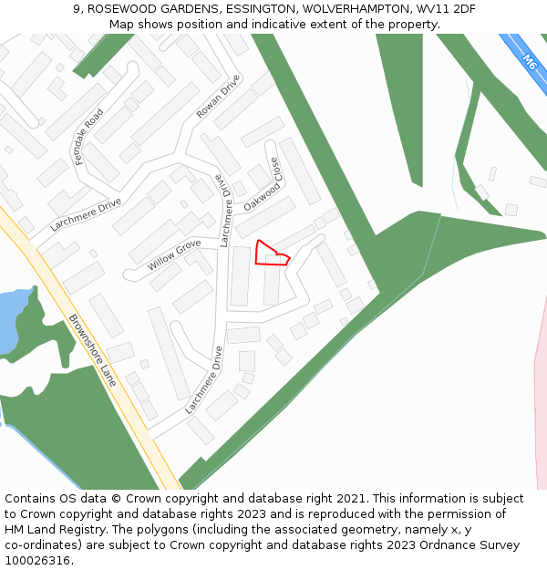 9, ROSEWOOD GARDENS, ESSINGTON, WOLVERHAMPTON, WV11 2DF: Location map and indicative extent of plot