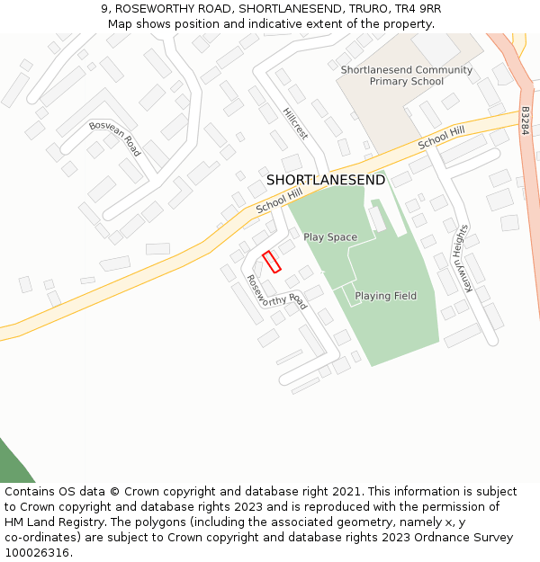 9, ROSEWORTHY ROAD, SHORTLANESEND, TRURO, TR4 9RR: Location map and indicative extent of plot