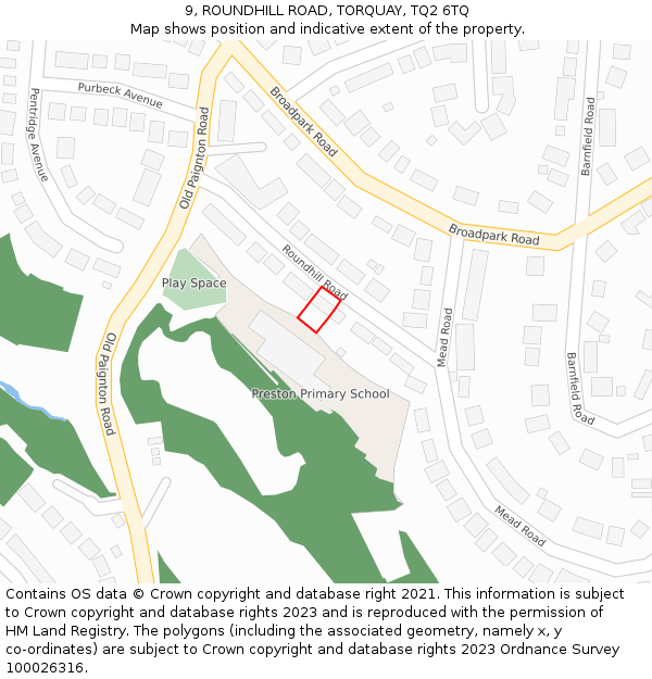 9, ROUNDHILL ROAD, TORQUAY, TQ2 6TQ: Location map and indicative extent of plot