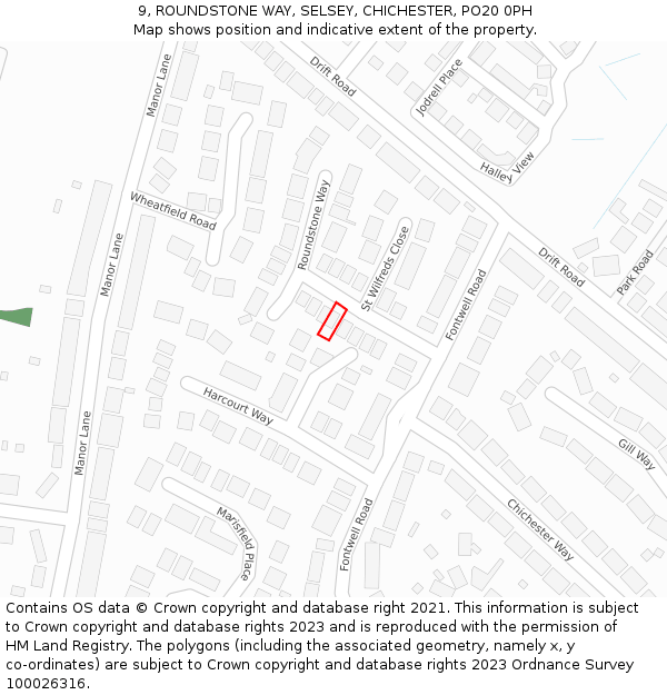 9, ROUNDSTONE WAY, SELSEY, CHICHESTER, PO20 0PH: Location map and indicative extent of plot