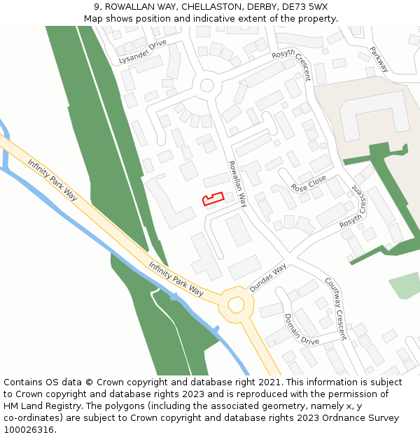 9, ROWALLAN WAY, CHELLASTON, DERBY, DE73 5WX: Location map and indicative extent of plot