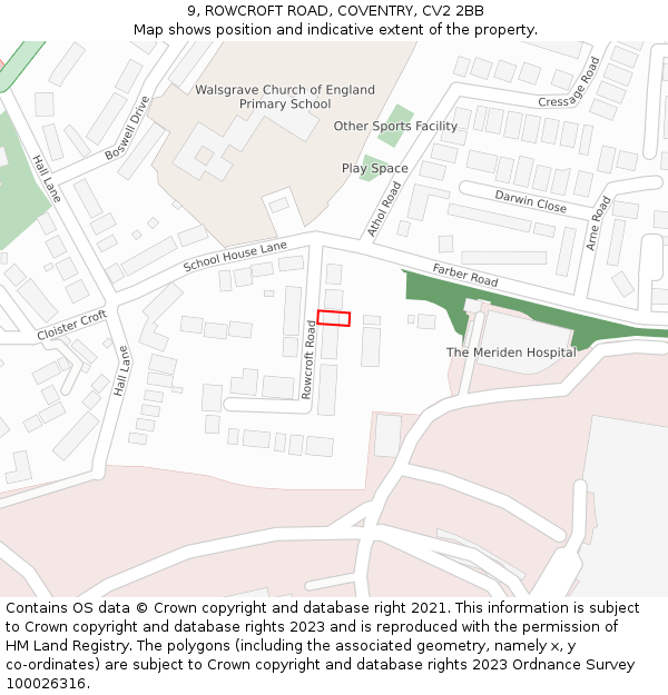 9, ROWCROFT ROAD, COVENTRY, CV2 2BB: Location map and indicative extent of plot