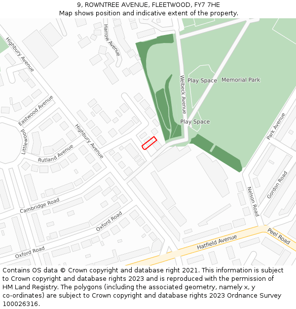 9, ROWNTREE AVENUE, FLEETWOOD, FY7 7HE: Location map and indicative extent of plot