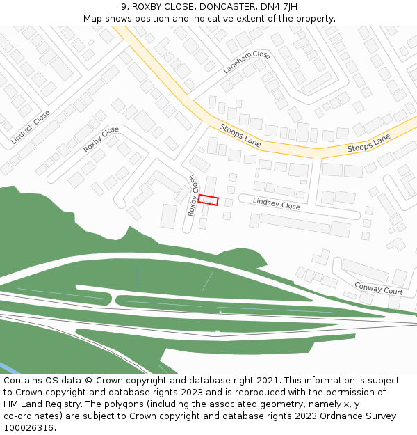 9, ROXBY CLOSE, DONCASTER, DN4 7JH: Location map and indicative extent of plot