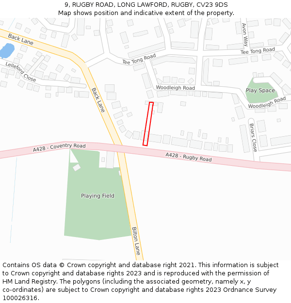 9, RUGBY ROAD, LONG LAWFORD, RUGBY, CV23 9DS: Location map and indicative extent of plot