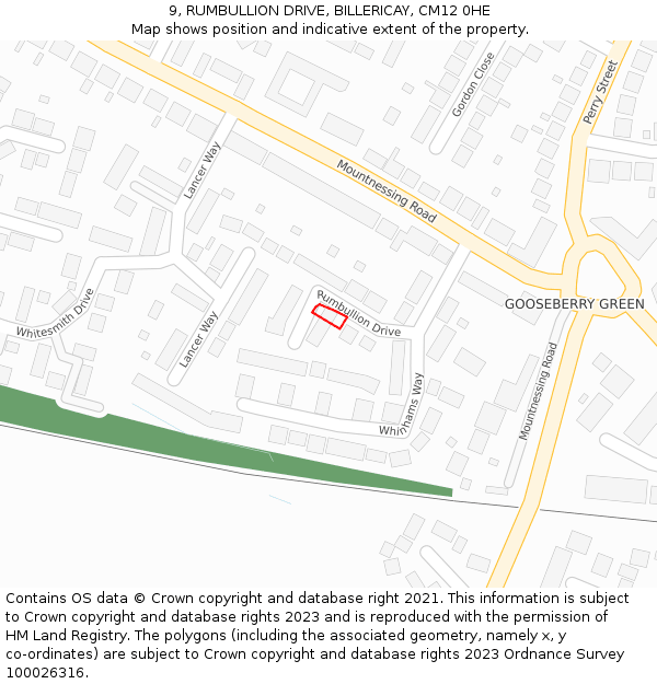 9, RUMBULLION DRIVE, BILLERICAY, CM12 0HE: Location map and indicative extent of plot