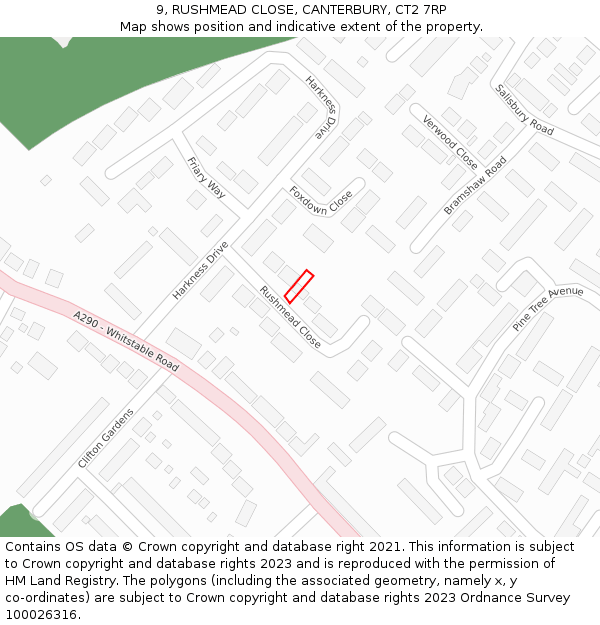 9, RUSHMEAD CLOSE, CANTERBURY, CT2 7RP: Location map and indicative extent of plot