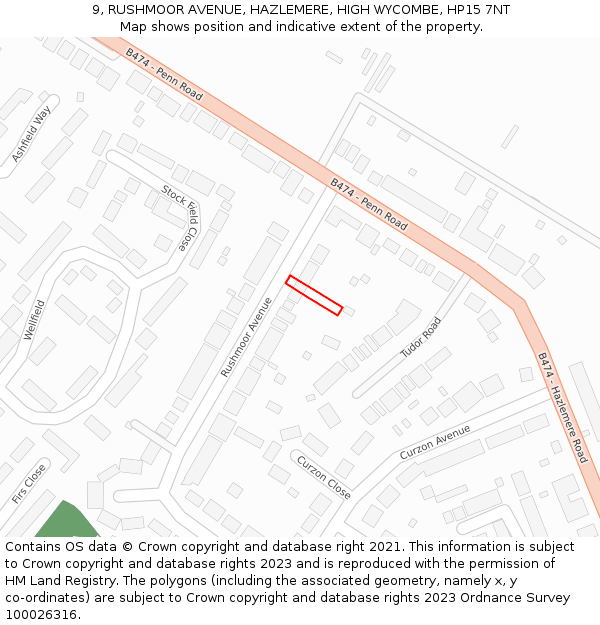 9, RUSHMOOR AVENUE, HAZLEMERE, HIGH WYCOMBE, HP15 7NT: Location map and indicative extent of plot