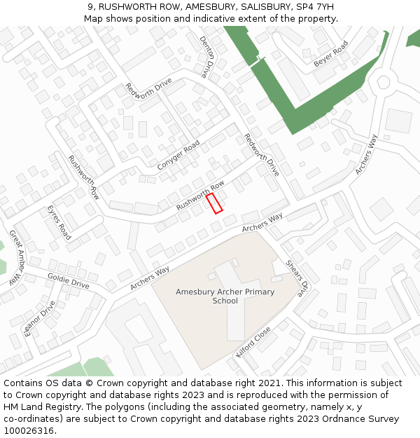 9, RUSHWORTH ROW, AMESBURY, SALISBURY, SP4 7YH: Location map and indicative extent of plot