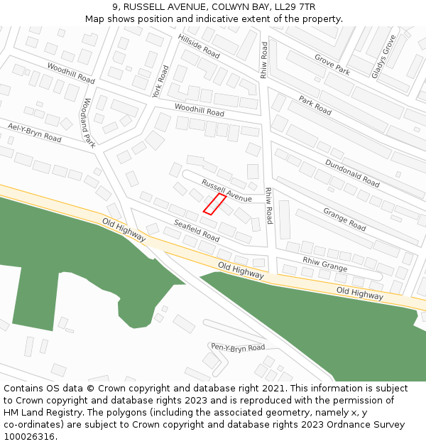 9, RUSSELL AVENUE, COLWYN BAY, LL29 7TR: Location map and indicative extent of plot