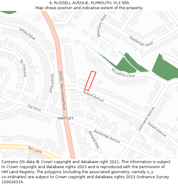 9, RUSSELL AVENUE, PLYMOUTH, PL3 5RA: Location map and indicative extent of plot