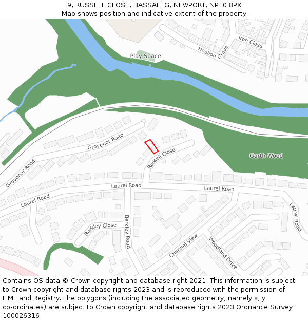 9, RUSSELL CLOSE, BASSALEG, NEWPORT, NP10 8PX: Location map and indicative extent of plot
