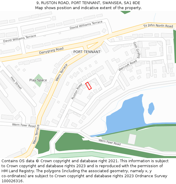 9, RUSTON ROAD, PORT TENNANT, SWANSEA, SA1 8DE: Location map and indicative extent of plot