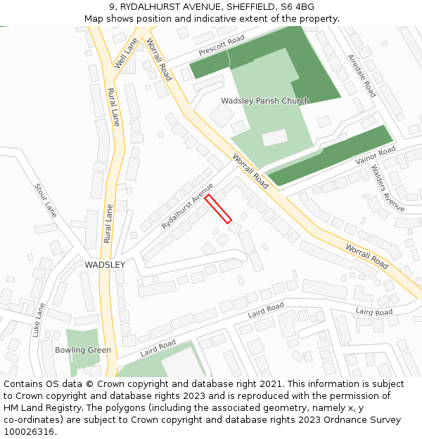 9, RYDALHURST AVENUE, SHEFFIELD, S6 4BG: Location map and indicative extent of plot