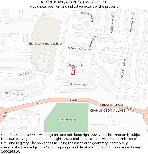 9, RYDE PLACE, CRAMLINGTON, NE23 1NH: Location map and indicative extent of plot