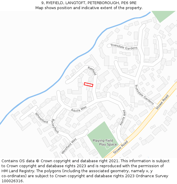 9, RYEFIELD, LANGTOFT, PETERBOROUGH, PE6 9RE: Location map and indicative extent of plot