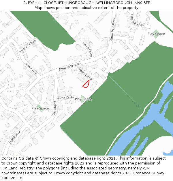 9, RYEHILL CLOSE, IRTHLINGBOROUGH, WELLINGBOROUGH, NN9 5FB: Location map and indicative extent of plot