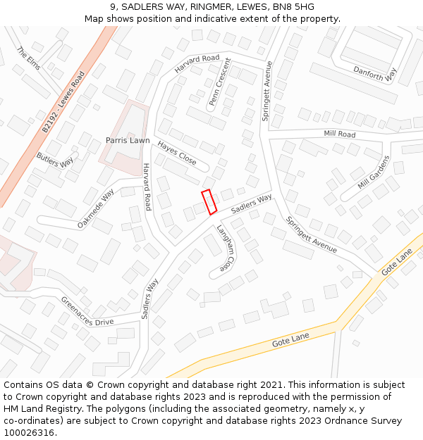 9, SADLERS WAY, RINGMER, LEWES, BN8 5HG: Location map and indicative extent of plot