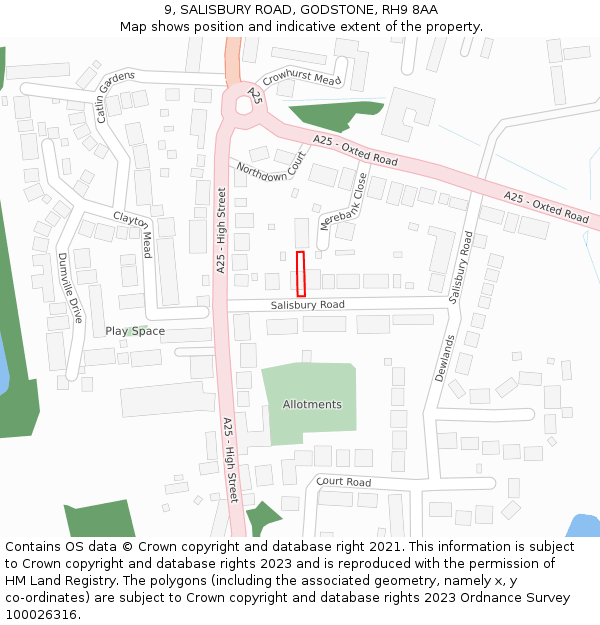 9, SALISBURY ROAD, GODSTONE, RH9 8AA: Location map and indicative extent of plot