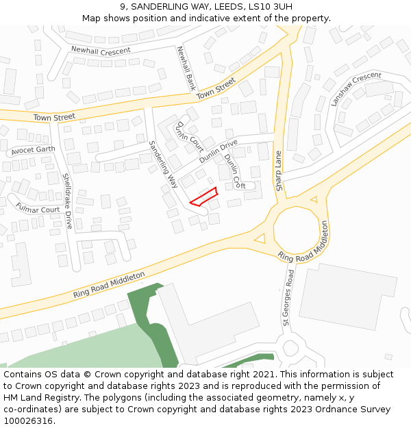 9, SANDERLING WAY, LEEDS, LS10 3UH: Location map and indicative extent of plot