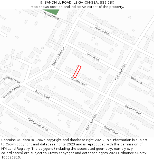 9, SANDHILL ROAD, LEIGH-ON-SEA, SS9 5BX: Location map and indicative extent of plot