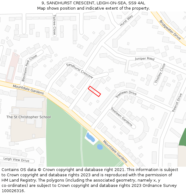 9, SANDHURST CRESCENT, LEIGH-ON-SEA, SS9 4AL: Location map and indicative extent of plot