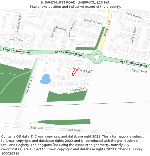 9, SANDHURST ROAD, LIVERPOOL, L26 9YA: Location map and indicative extent of plot