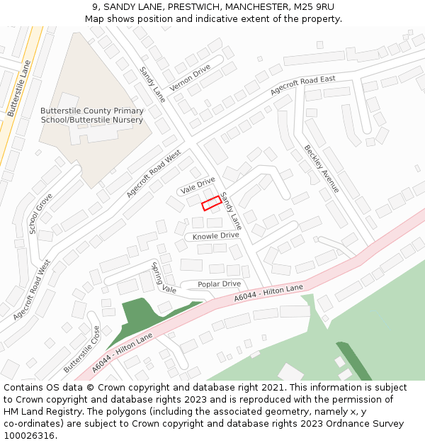 9, SANDY LANE, PRESTWICH, MANCHESTER, M25 9RU: Location map and indicative extent of plot