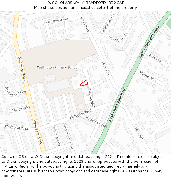 9, SCHOLARS WALK, BRADFORD, BD2 3AF: Location map and indicative extent of plot