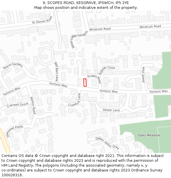 9, SCOPES ROAD, KESGRAVE, IPSWICH, IP5 2YE: Location map and indicative extent of plot