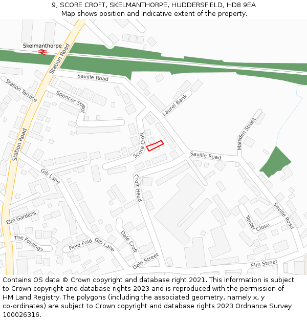 9, SCORE CROFT, SKELMANTHORPE, HUDDERSFIELD, HD8 9EA: Location map and indicative extent of plot