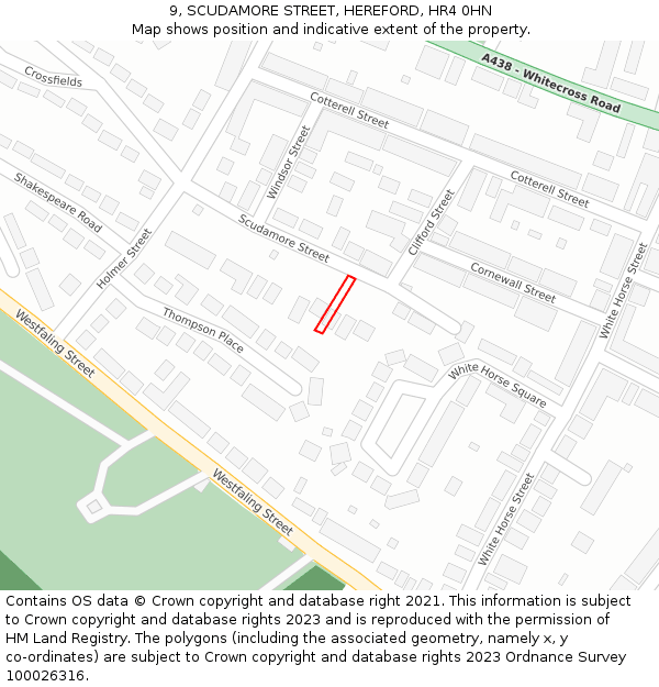 9, SCUDAMORE STREET, HEREFORD, HR4 0HN: Location map and indicative extent of plot