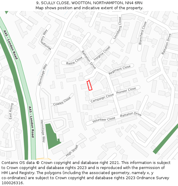 9, SCULLY CLOSE, WOOTTON, NORTHAMPTON, NN4 6RN: Location map and indicative extent of plot