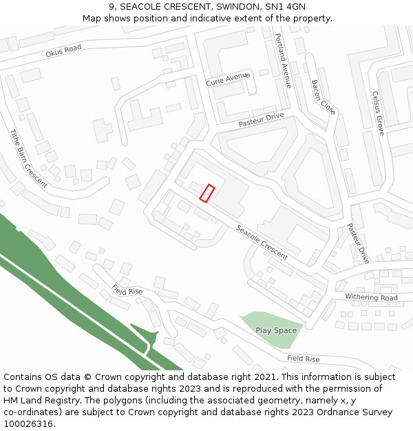 9, SEACOLE CRESCENT, SWINDON, SN1 4GN: Location map and indicative extent of plot