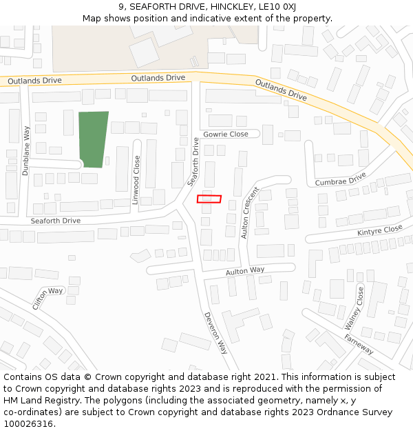 9, SEAFORTH DRIVE, HINCKLEY, LE10 0XJ: Location map and indicative extent of plot