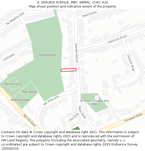 9, SEAVIEW AVENUE, IRBY, WIRRAL, CH61 4UX: Location map and indicative extent of plot