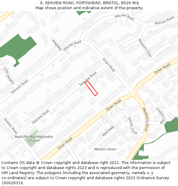 9, SEAVIEW ROAD, PORTISHEAD, BRISTOL, BS20 8HJ: Location map and indicative extent of plot