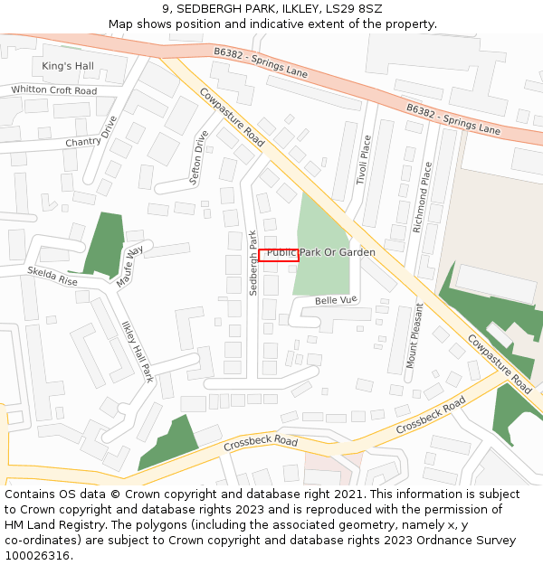 9, SEDBERGH PARK, ILKLEY, LS29 8SZ: Location map and indicative extent of plot