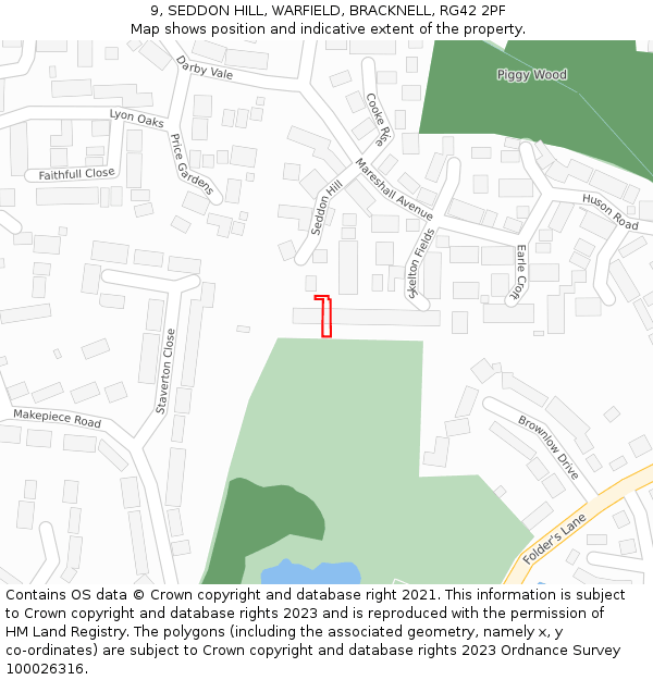 9, SEDDON HILL, WARFIELD, BRACKNELL, RG42 2PF: Location map and indicative extent of plot