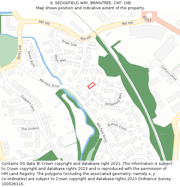 9, SEDGEFIELD WAY, BRAINTREE, CM7 1XB: Location map and indicative extent of plot