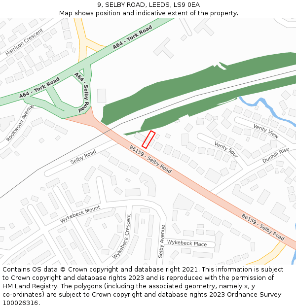 9, SELBY ROAD, LEEDS, LS9 0EA: Location map and indicative extent of plot