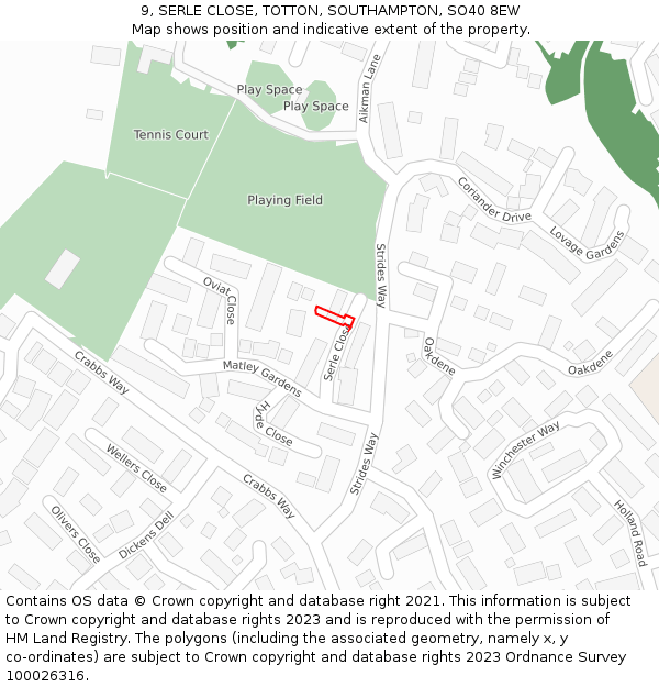 9, SERLE CLOSE, TOTTON, SOUTHAMPTON, SO40 8EW: Location map and indicative extent of plot