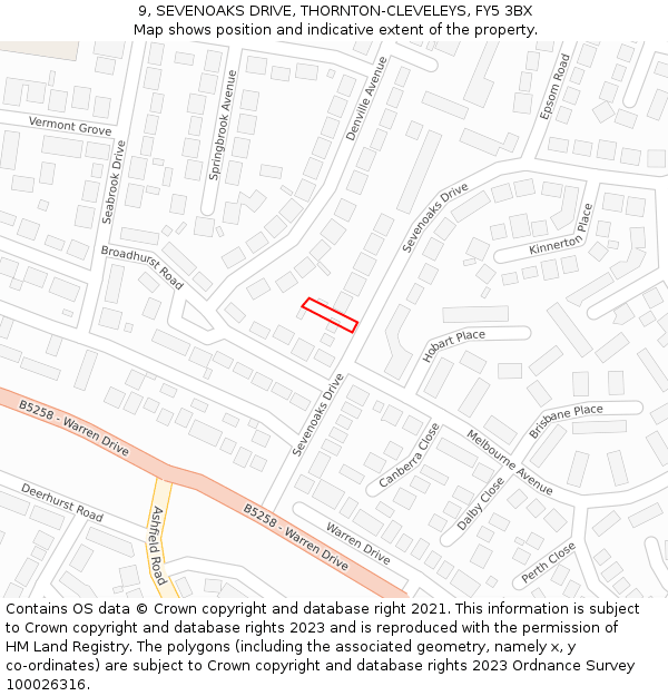 9, SEVENOAKS DRIVE, THORNTON-CLEVELEYS, FY5 3BX: Location map and indicative extent of plot