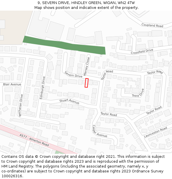 9, SEVERN DRIVE, HINDLEY GREEN, WIGAN, WN2 4TW: Location map and indicative extent of plot